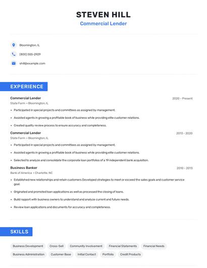 Commercial Lender Resume