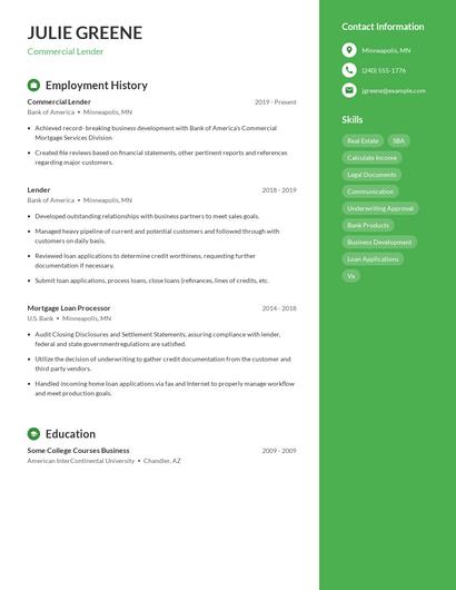 Commercial Lender Resume