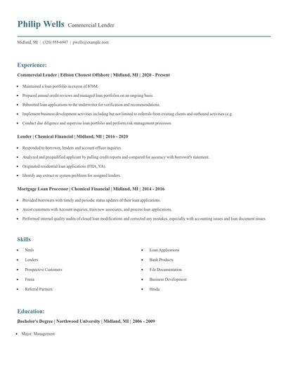 Commercial Lender Resume