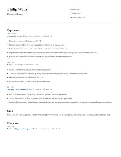 Commercial Lender Resume