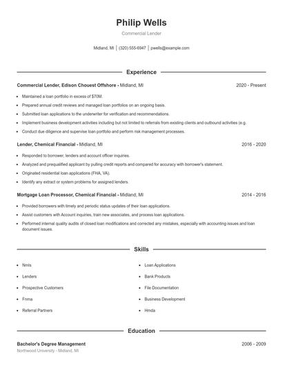 Commercial Lender Resume