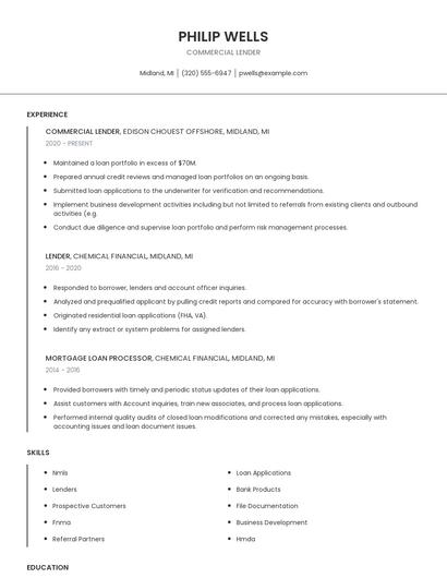 Commercial Lender Resume