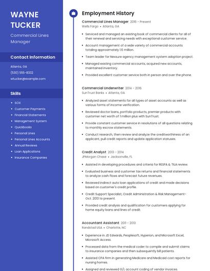 Commercial Lines Manager Resume