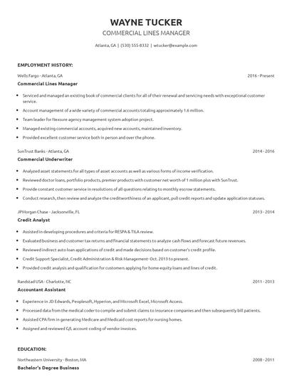 Commercial Lines Manager Resume