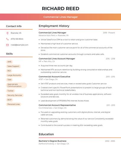 Commercial Lines Manager Resume