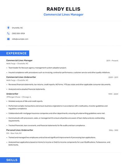 Commercial Lines Manager Resume