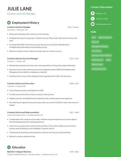 Commercial Lines Manager Resume