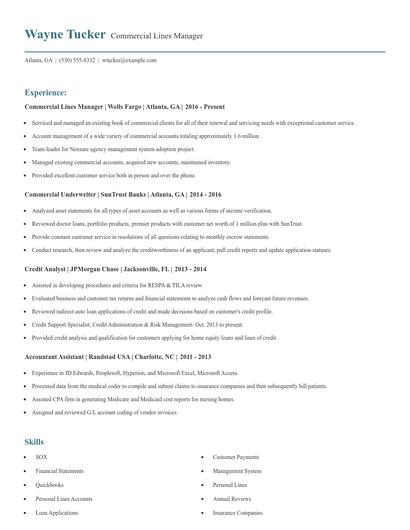 Commercial Lines Manager Resume