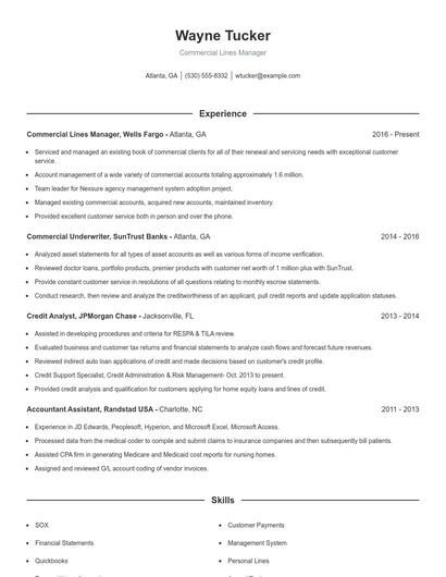 Commercial Lines Manager Resume