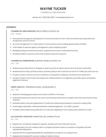 Commercial Lines Manager Resume