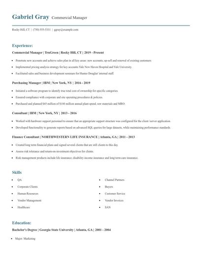 Commercial Manager Resume