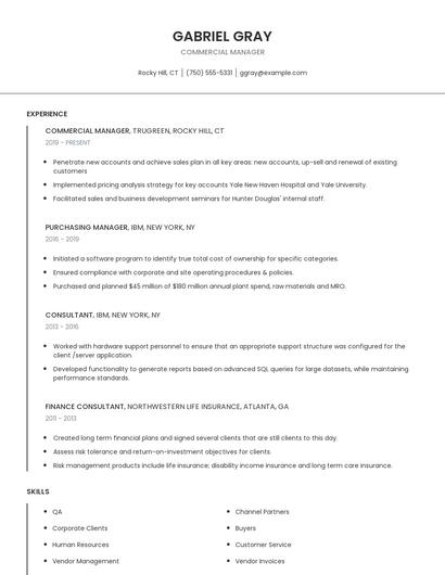 Commercial Manager Resume