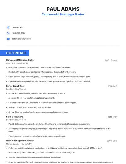 Commercial Mortgage Broker Resume