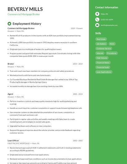 Commercial Mortgage Broker Resume