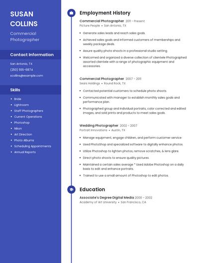 Commercial Photographer Resume