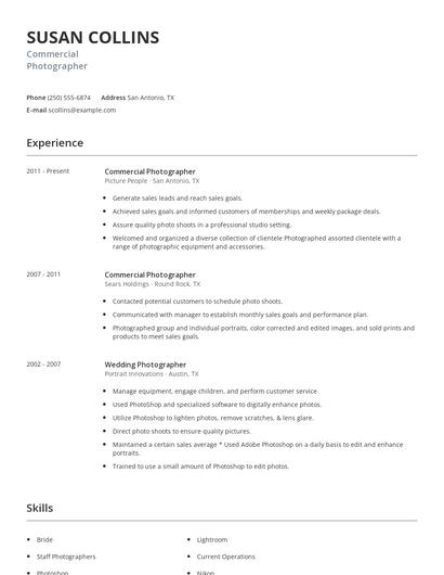 Commercial Photographer Resume