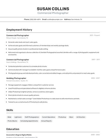 Commercial Photographer Resume