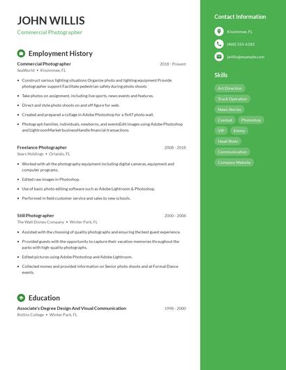 Commercial Photographer Resume