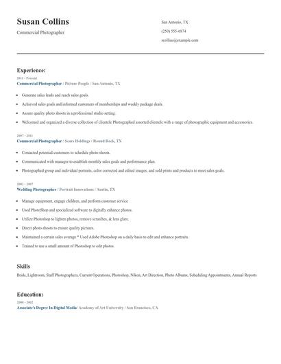 Commercial Photographer Resume