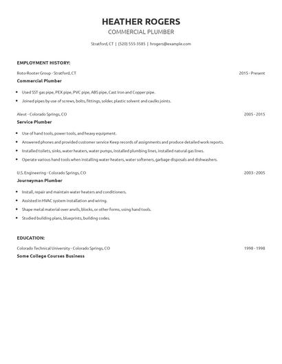 Commercial Plumber Resume