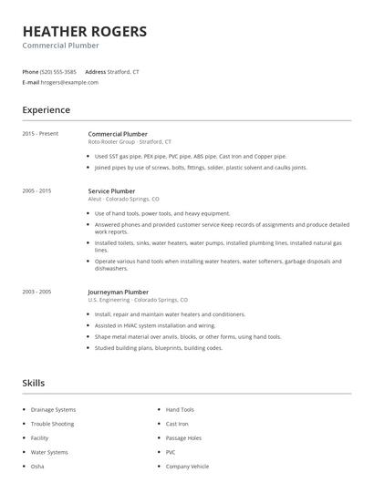 Commercial Plumber Resume