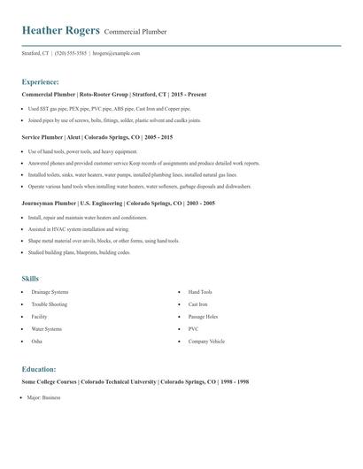 Commercial Plumber Resume