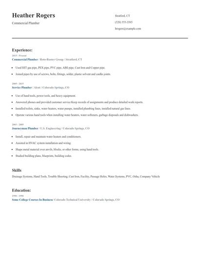 Commercial Plumber Resume