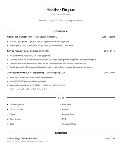 Commercial Plumber Resume