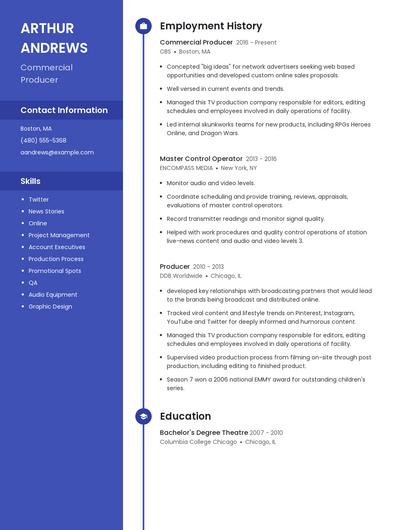 Commercial Producer Resume