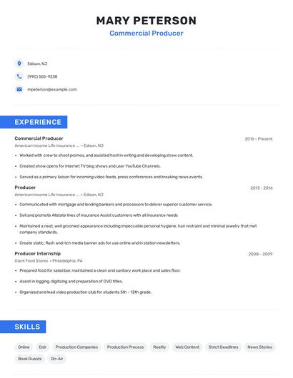 Commercial Producer Resume