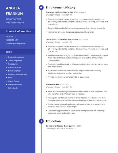 Commercial Representative Resume