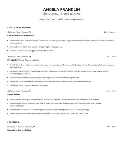 Commercial Representative Resume