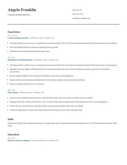Commercial Representative Resume