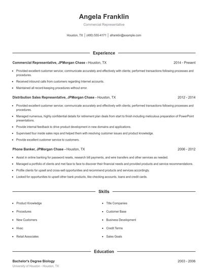Commercial Representative Resume