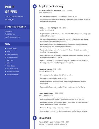 Commercial Sales Manager Resume