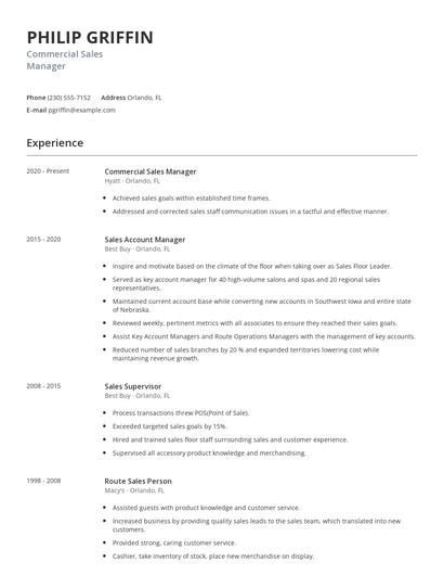 Commercial Sales Manager Resume