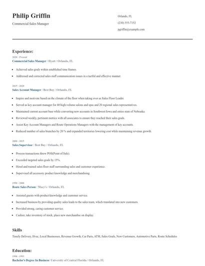 Commercial Sales Manager Resume