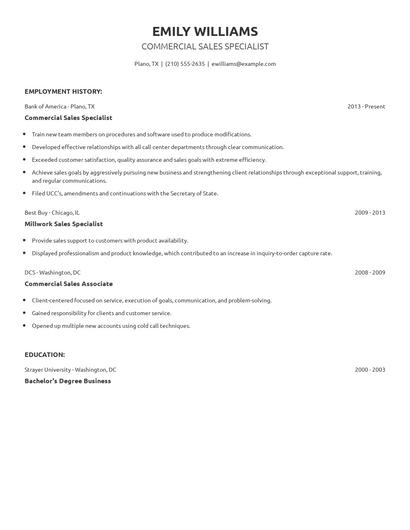 Commercial Sales Specialist Resume
