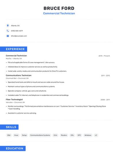 Commercial Technician Resume