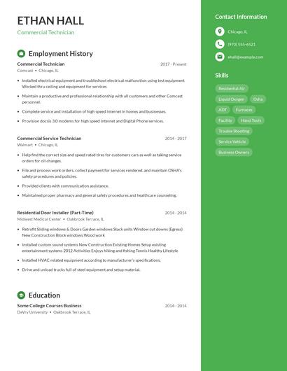Commercial Technician Resume
