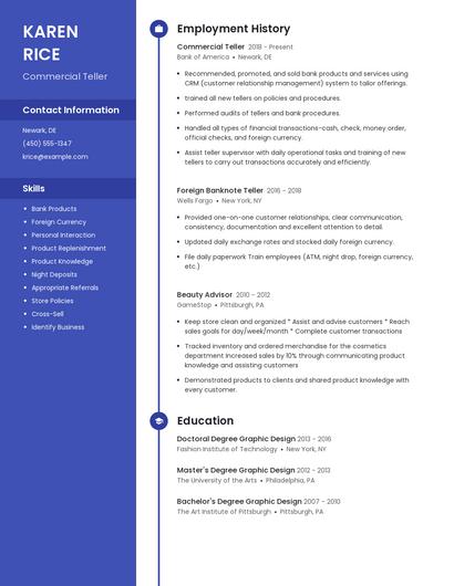 Commercial Teller Resume