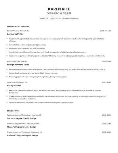 Commercial Teller Resume