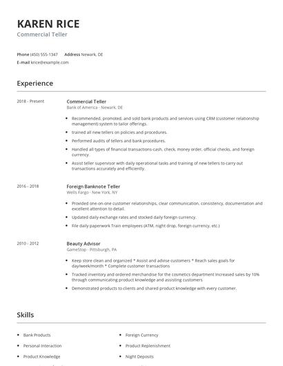 Commercial Teller Resume