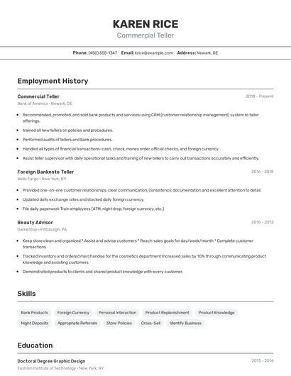 Commercial Teller Resume