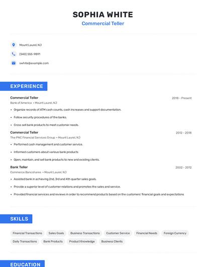 Commercial Teller Resume