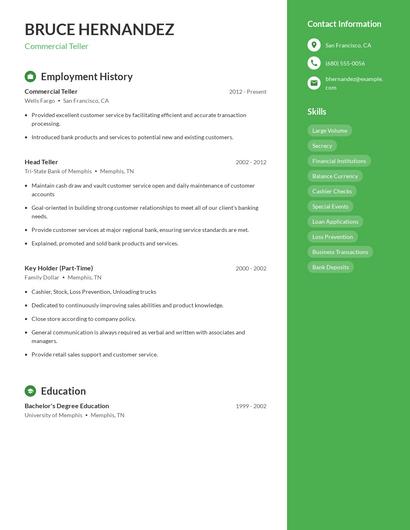 Commercial Teller Resume