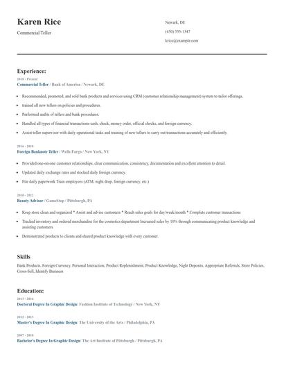 Commercial Teller Resume