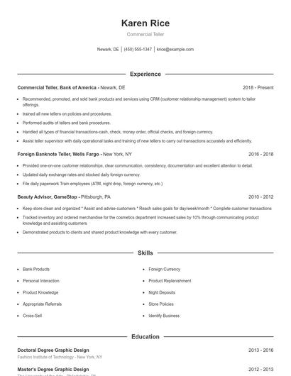 Commercial Teller Resume
