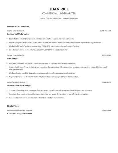 Commercial Underwriter Resume