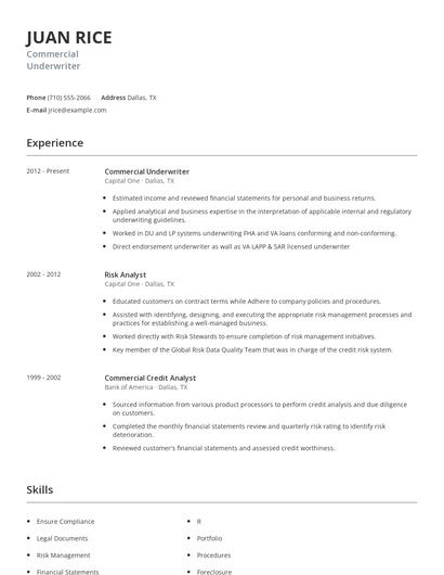 Commercial Underwriter Resume
